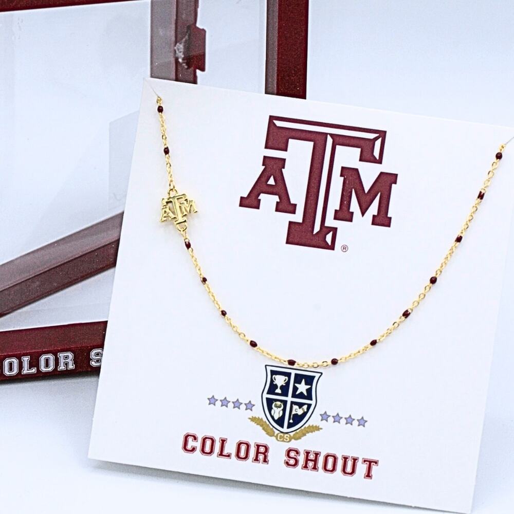 Texas A&M Aggies Enamel Bead Necklace – 18K Gold Plated